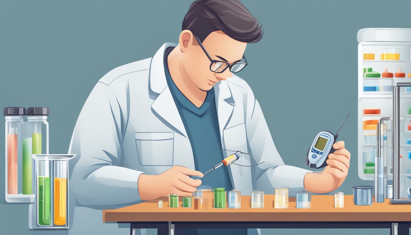 A diabetic person carefully measures glycerol and blood sugar levels for an experiment