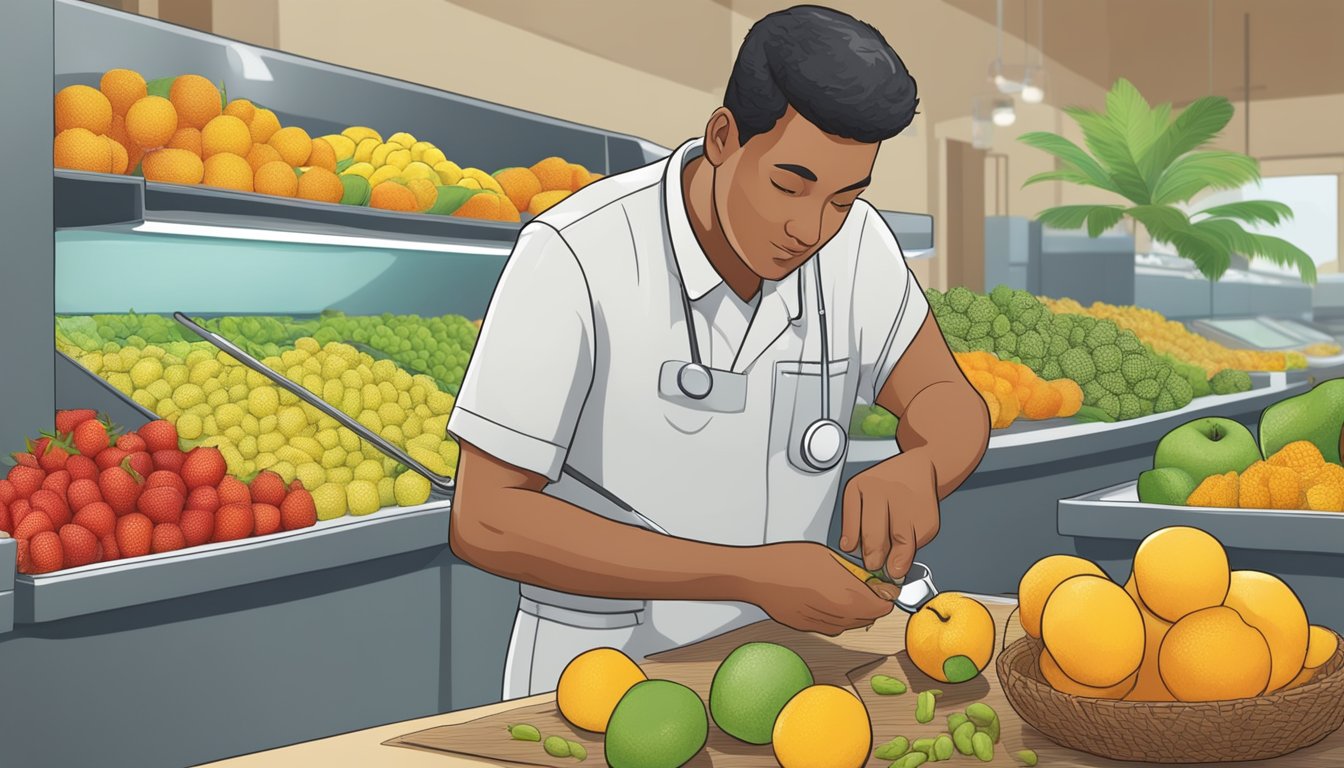 A diabetic carefully selecting and portioning out hala fruit