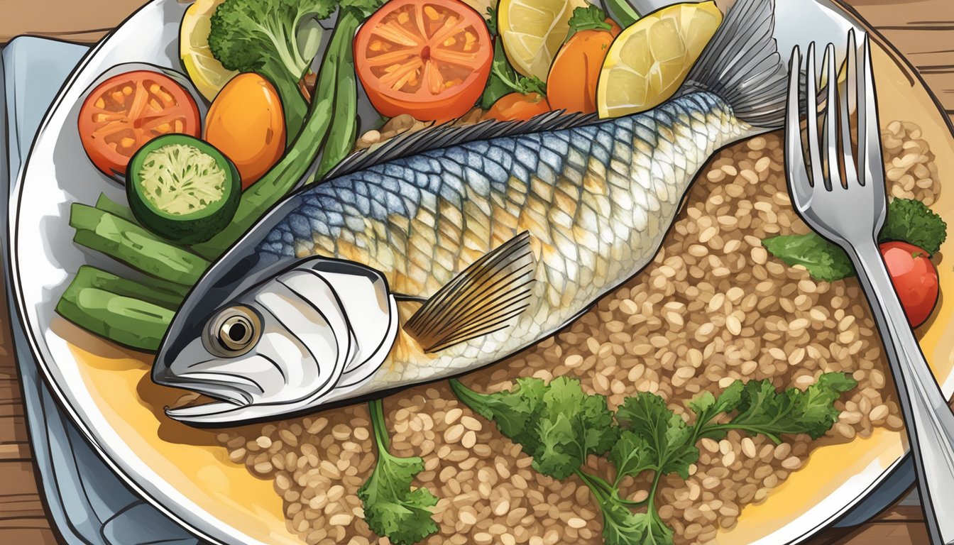 A diabetic-friendly meal with hoki fish, vegetables, and whole grains on a plate