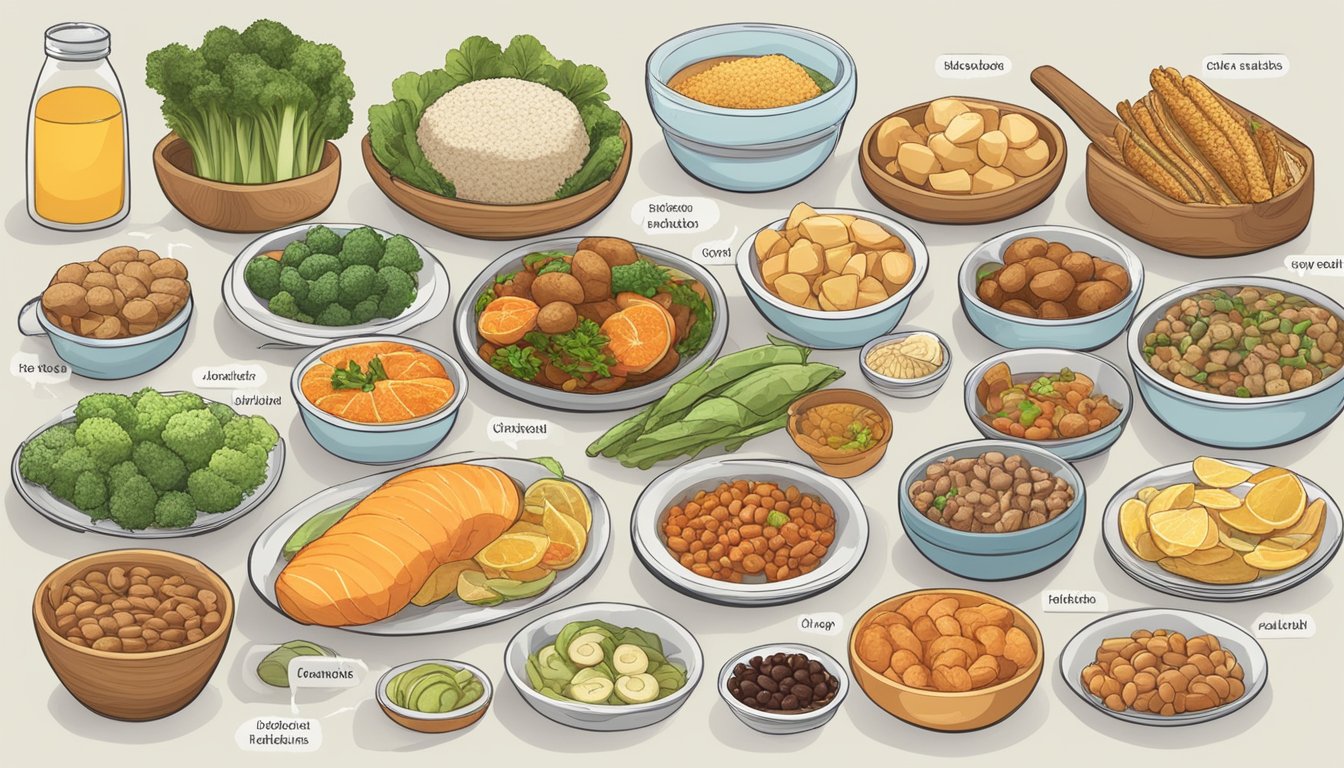 A table with various foods, including hoki, labeled "Foods to Limit or Avoid in Diabetic Meal Plans."