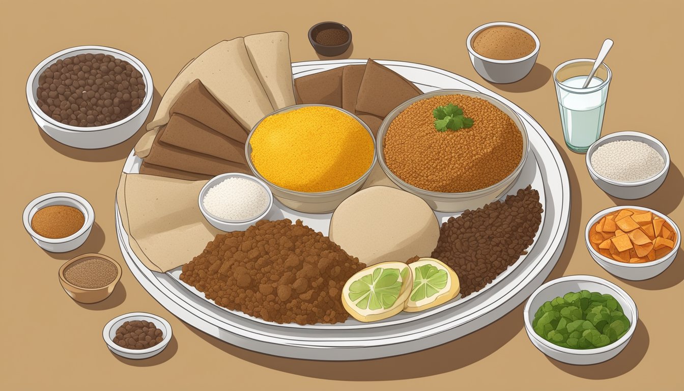 A plate of injera surrounded by various foods with different glycemic index values