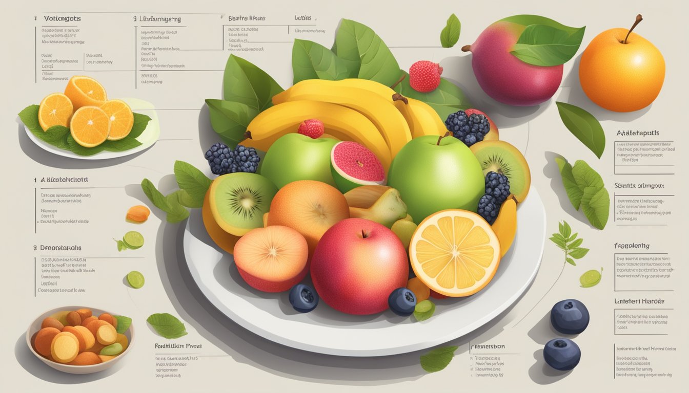 A plate of langsat fruit with a nutritional chart, surrounded by diabetic-friendly foods