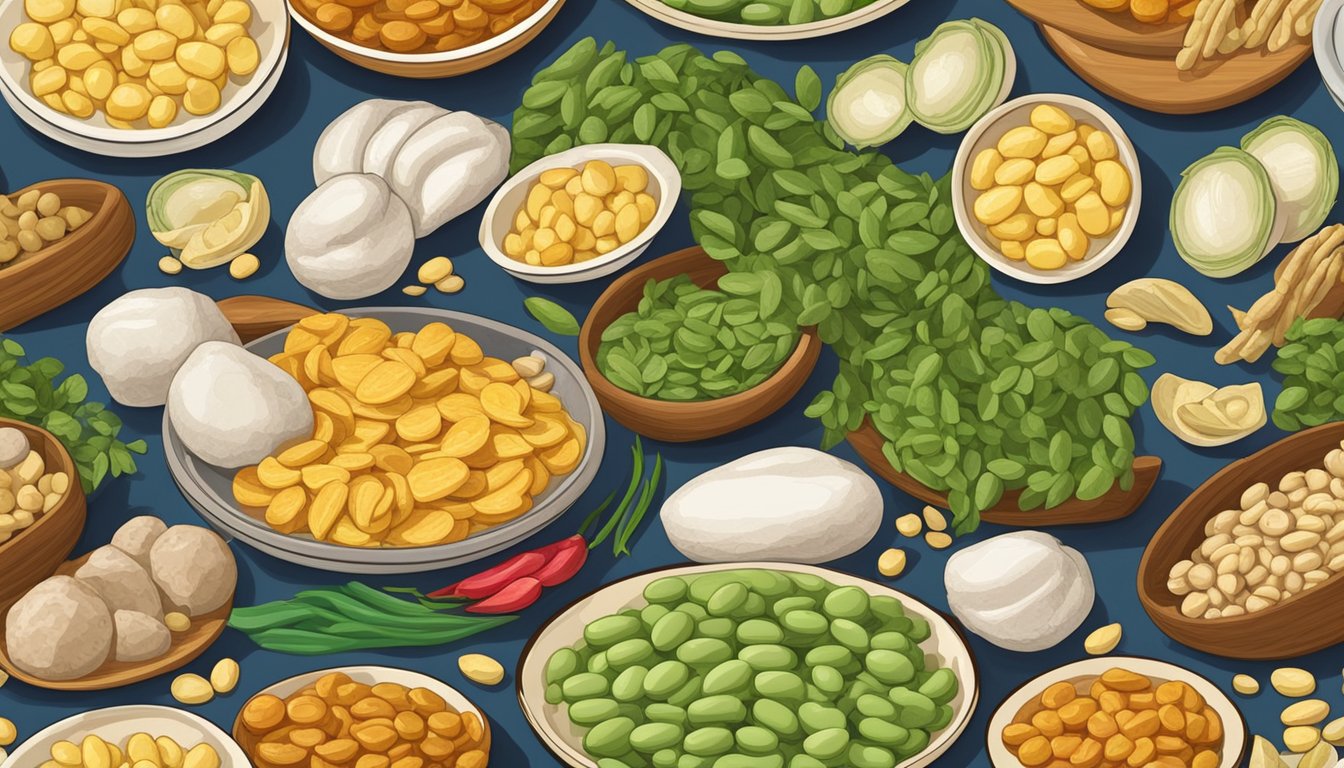 A colorful plate with a variety of foods, including lima beans, arranged in a balanced and appetizing manner