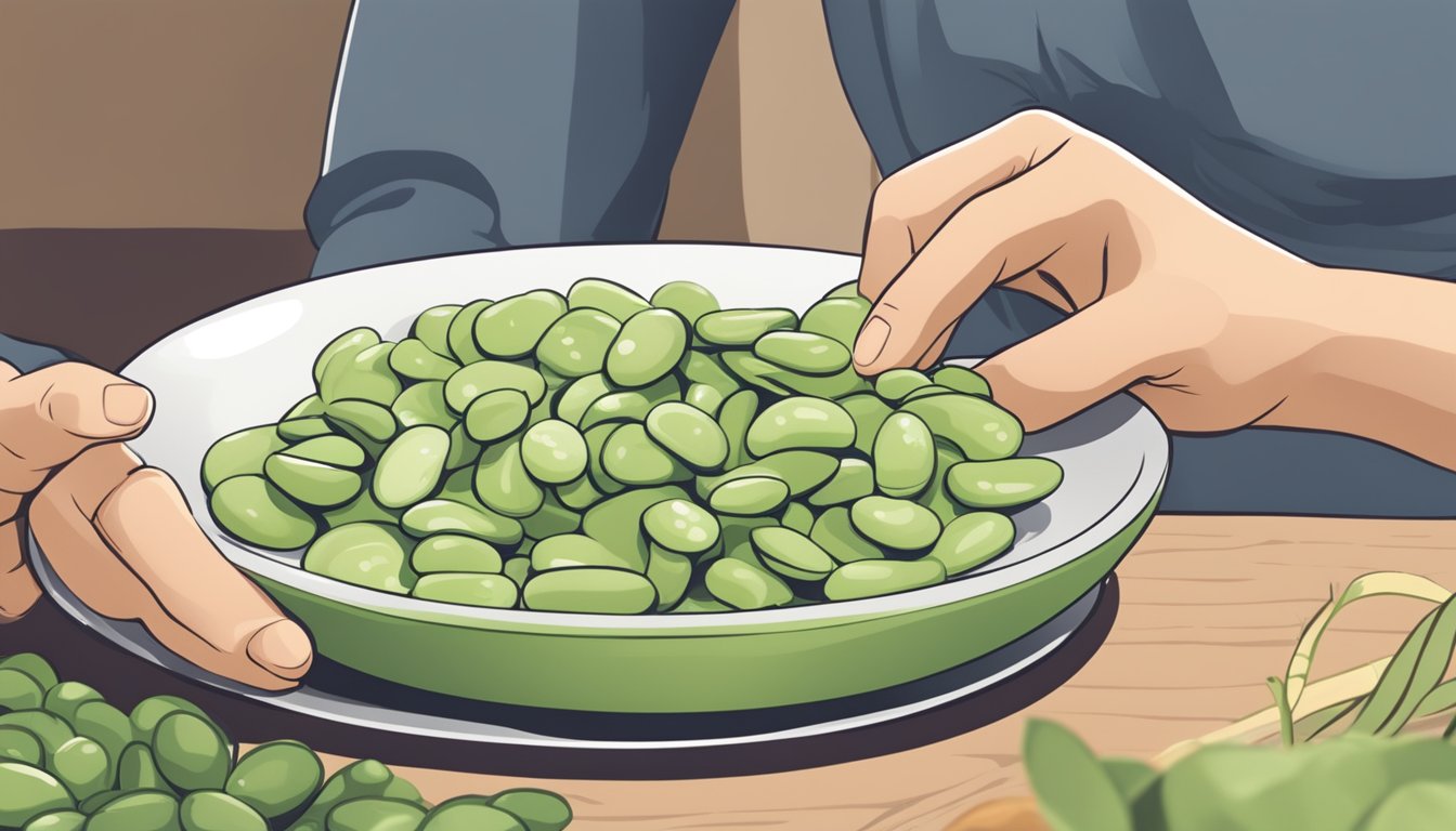 A person with diabetes examining a plate of lima beans with a nutrition label in hand