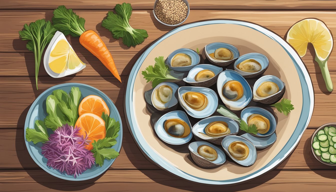 A colorful plate of limpets, alongside fresh vegetables and whole grains, sits on a rustic wooden table. A diabetic-friendly meal is being prepared