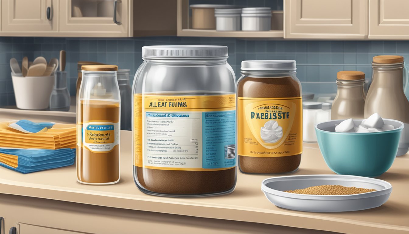 A diabetic-friendly kitchen scene with a jar of malt extract, artificial sweeteners, and sugar alcohols on the counter