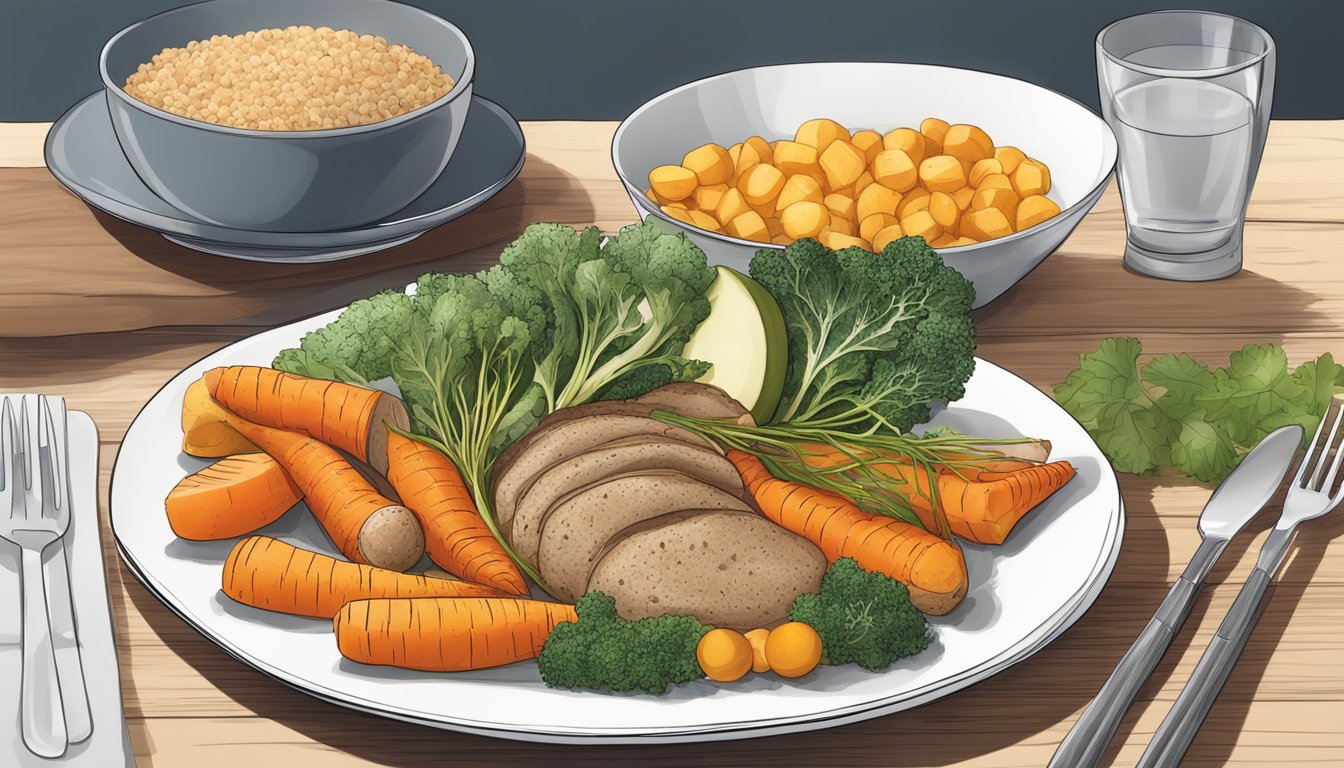 A diabetic-friendly meal with maca root, vegetables, and lean protein on a plate