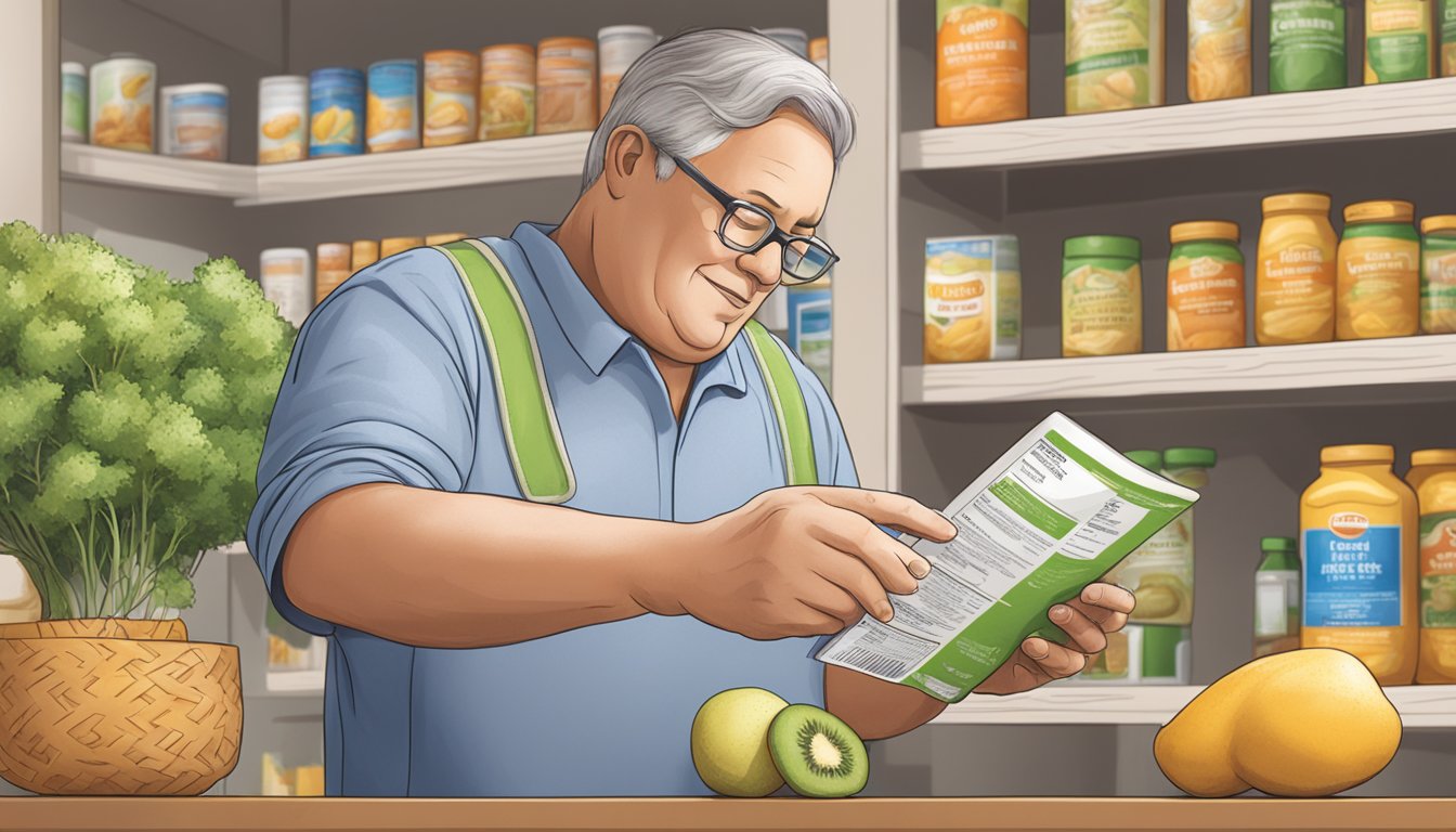 A person with diabetes reading a nutrition label on a mesquite product