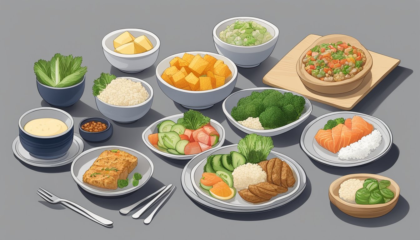 A diabetic's meal plan with portioned narezushi and healthy food options on a plate