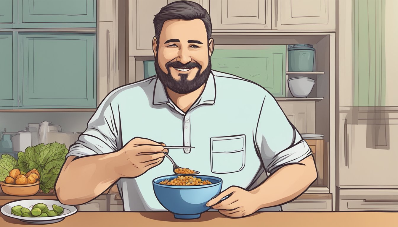 A diabetic person enjoying a bowl of mursik with a satisfied expression