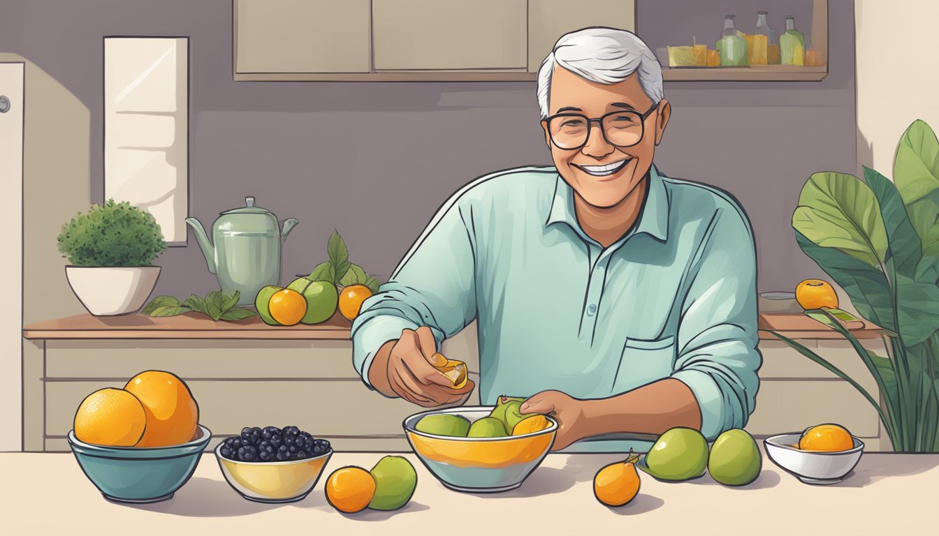 A diabetic person enjoying a bowl of nance fruit with a smile