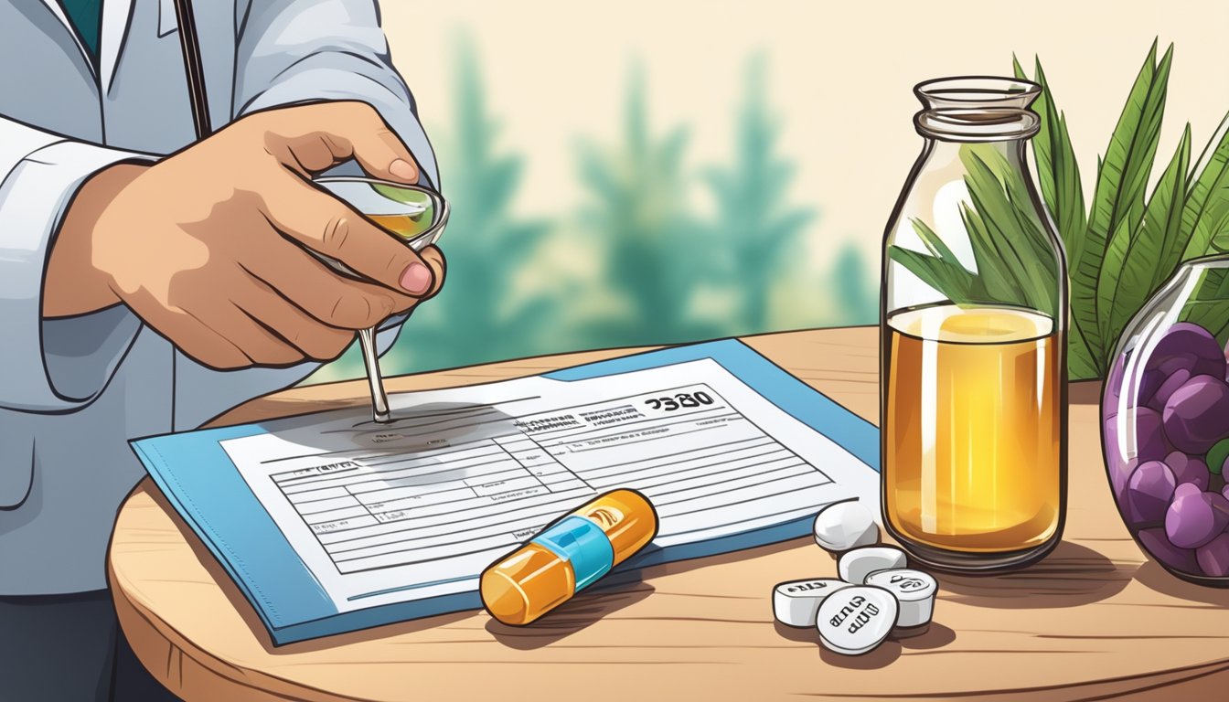 A diabetic person pours palm wine into a glass next to their diabetes medication, with a doctor's prescription in the background