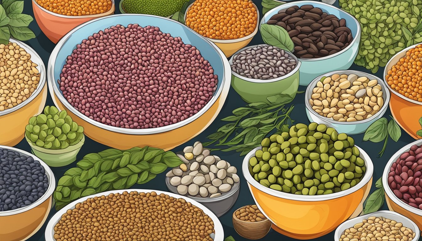 A colorful plate with a variety of legumes, including ooraminna beans, arranged in an appealing and appetizing manner