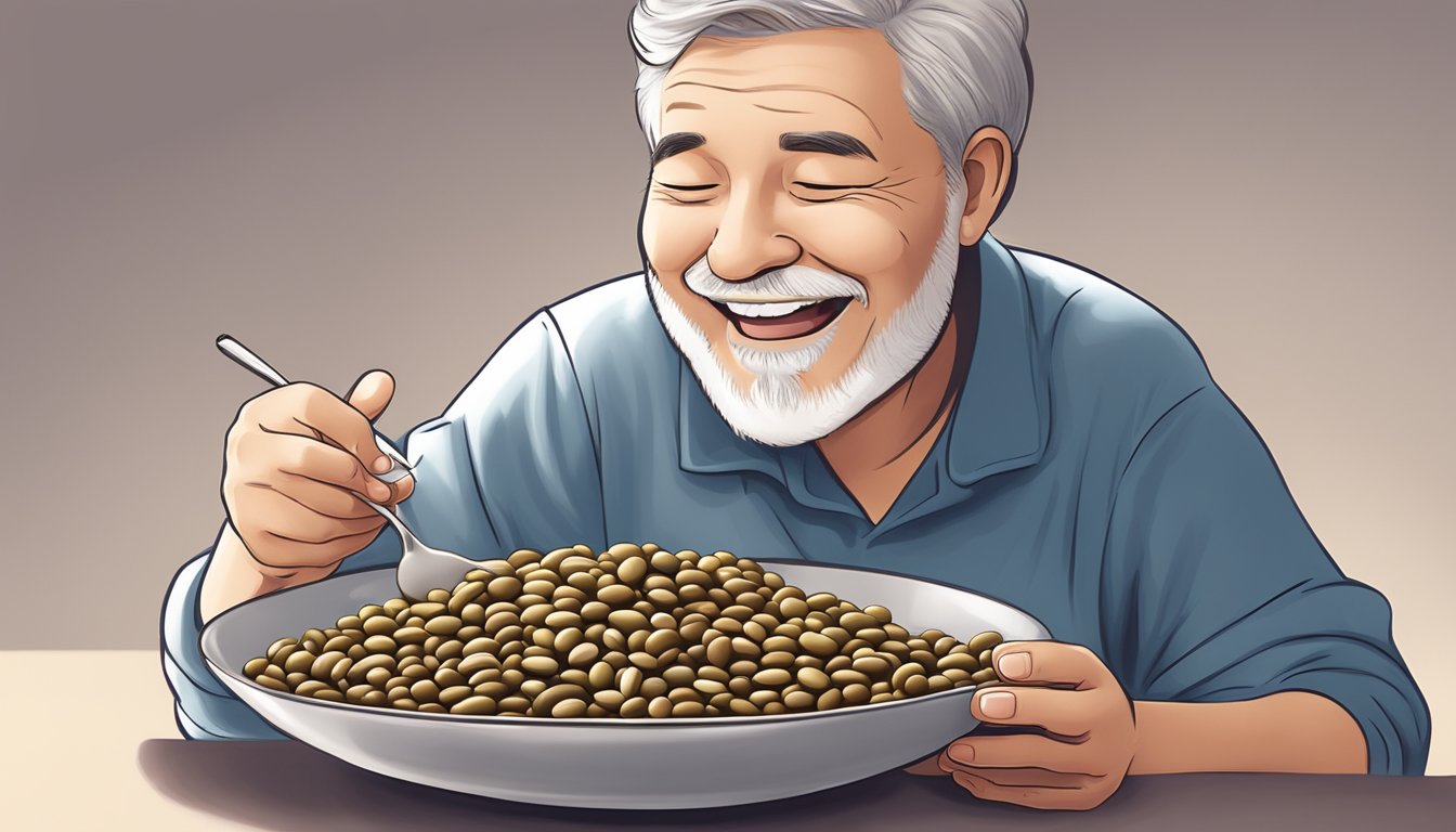 A diabetic person happily eating a bowl of Ooraminna beans