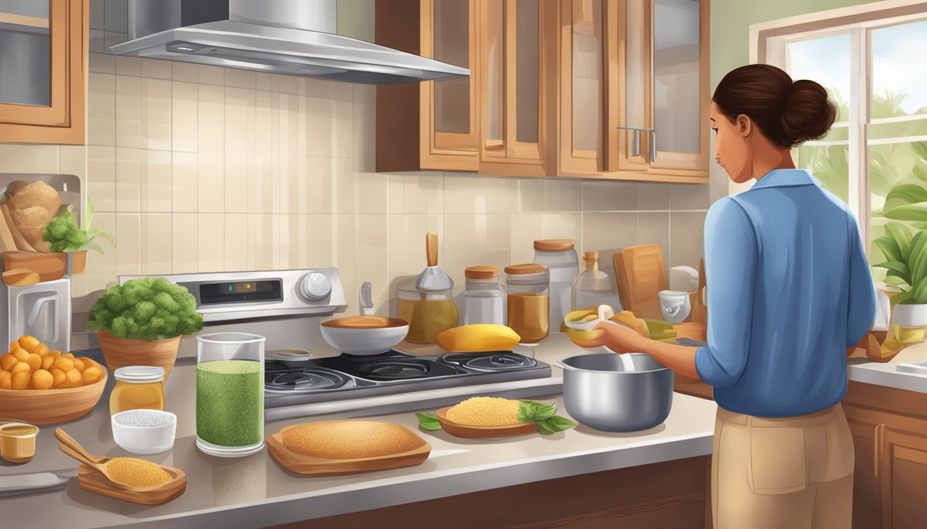 A diabetic-friendly kitchen scene with palm sugar as a part of a balanced meal preparation