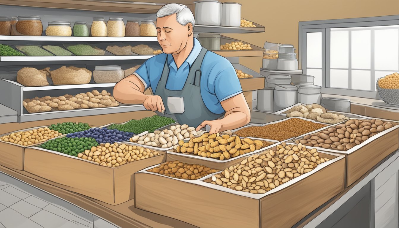 A diabetic carefully selects peanuts from a variety of foods, considering the risks and precautions associated with their condition