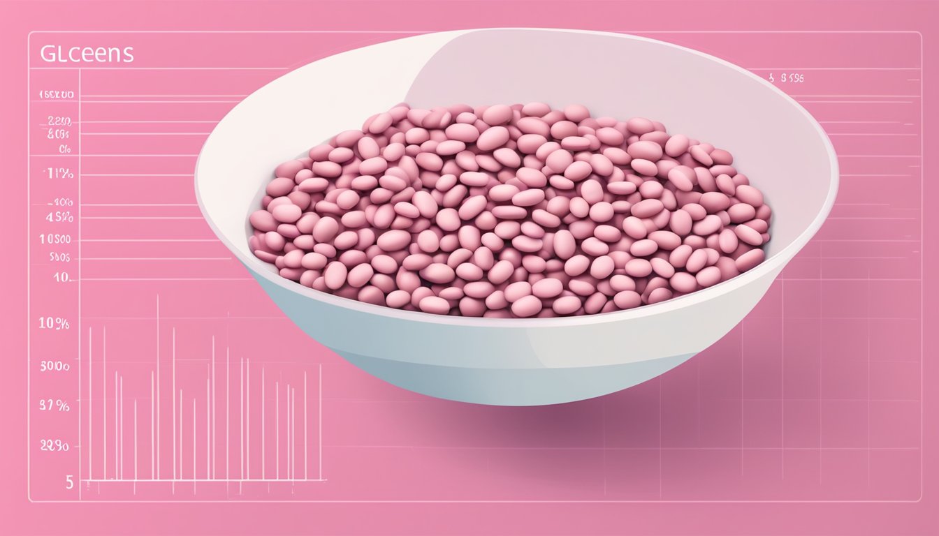 A bowl of pink beans sits next to a glycemic index chart, with a question mark hovering above