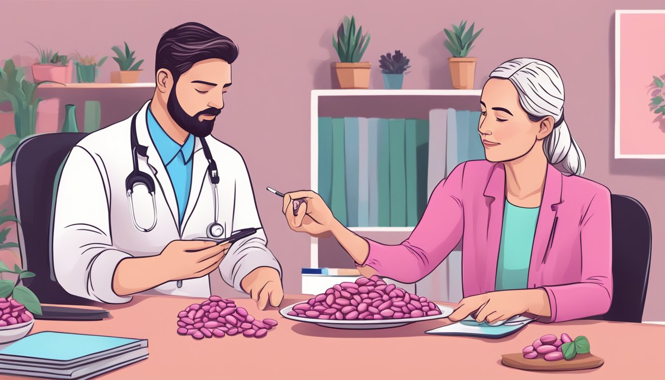 A diabetic person consulting a nutritionist about pink beans