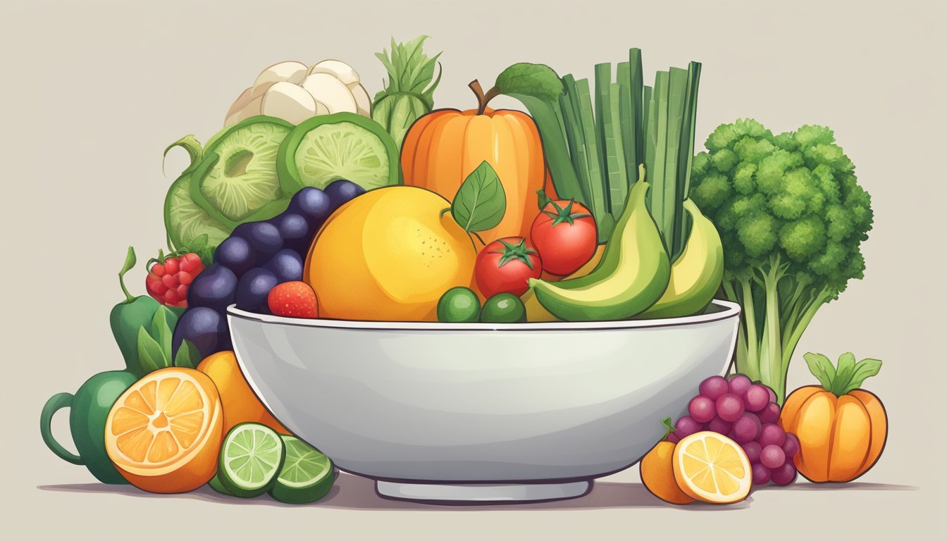 A bowl of poi surrounded by various fruits and vegetables, with a diabetic-friendly symbol next to it