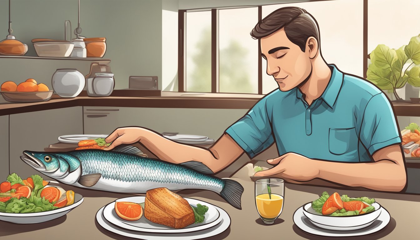 A diabetic person choosing between a heart-healthy meal and a pike fish