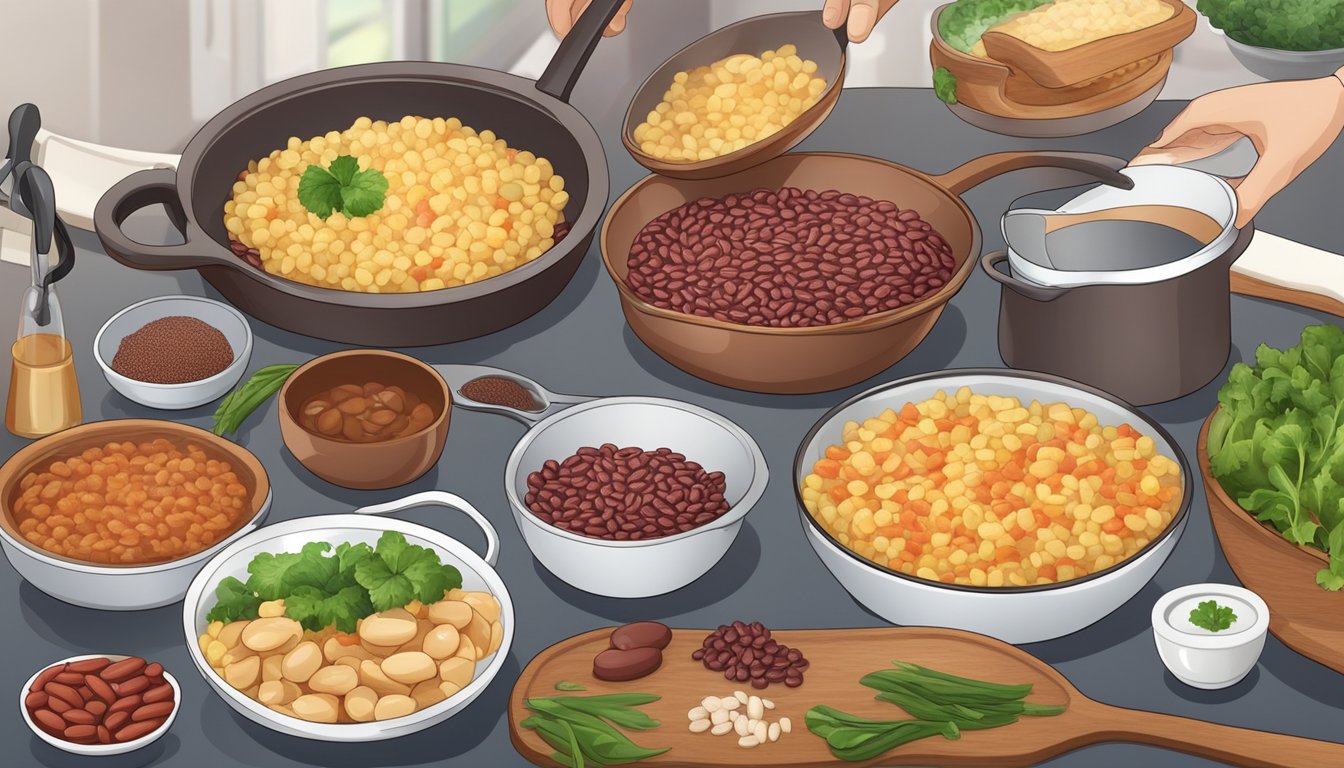 A diabetic-friendly meal being prepared with red beans and various cooking methods