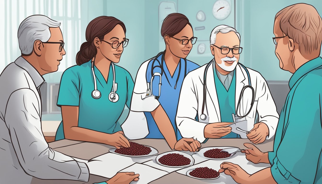 A group of health professionals discussing red kidney beans with a diabetic patient