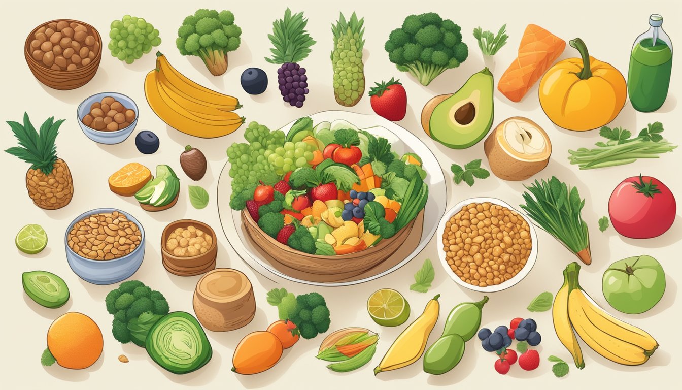 A diabetic person enjoying a variety of healthy foods, including fruits, vegetables, and whole grains, while avoiding sugary and high-carb snacks like salmiakki