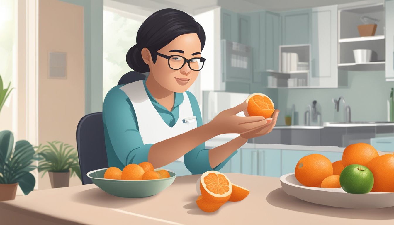 A diabetic person enjoying a bowl of sliced santol fruit with a concerned dietitian looking on