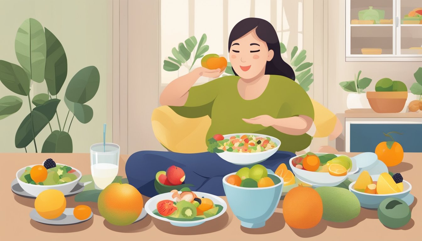 A person with diabetes enjoying a balanced meal with fruits, including santol, while also engaging in physical activity