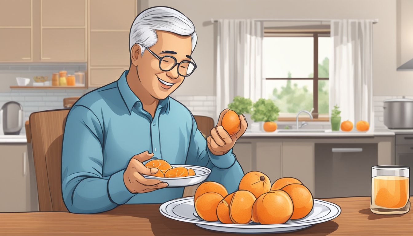 A diabetic person enjoying a plate of sliced santol fruit with a satisfied expression