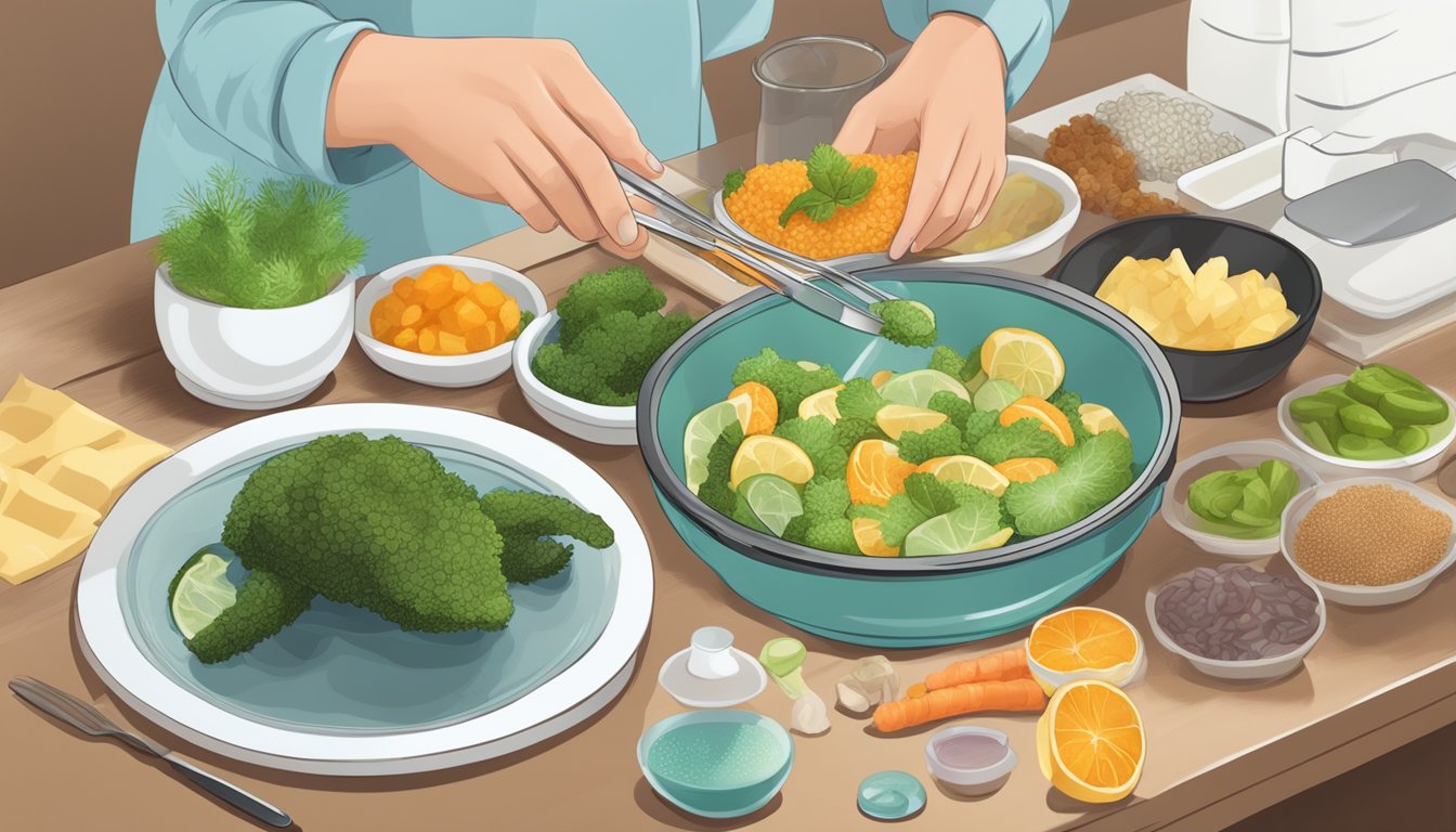 A diabetic person preparing a meal with sea cucumber and various diabetes-friendly ingredients