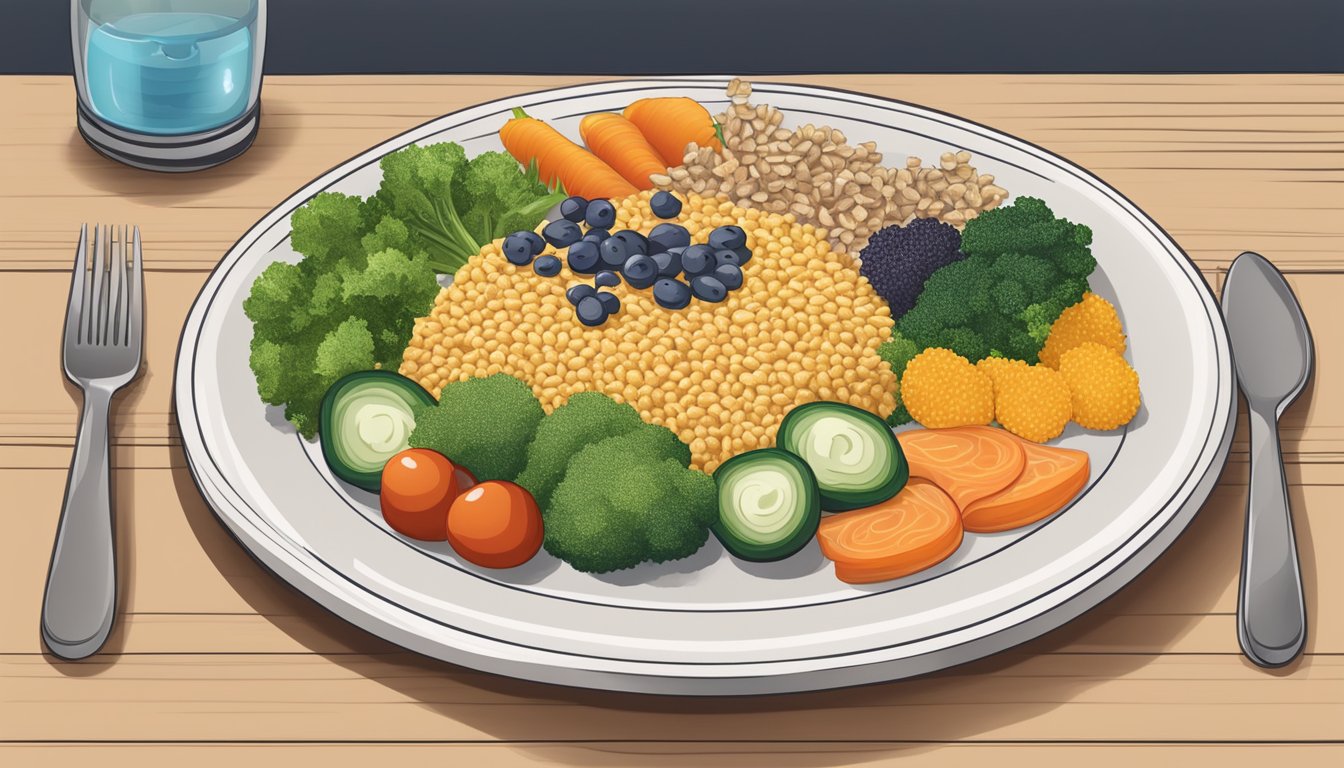 A diabetes-friendly meal with sea squirts, vegetables, and whole grains on a plate