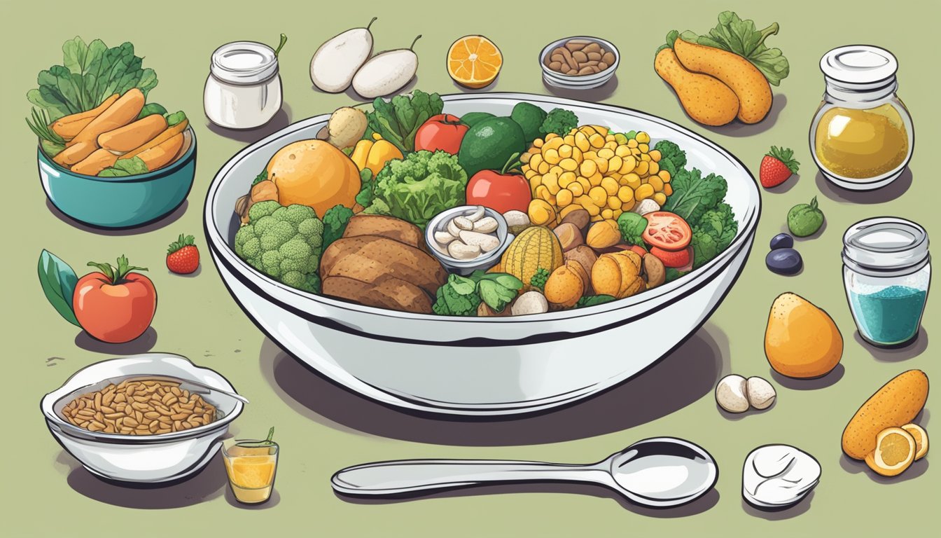 A bowl of smetana surrounded by various food items, with a nutritional label and a "diabetic-friendly" symbol