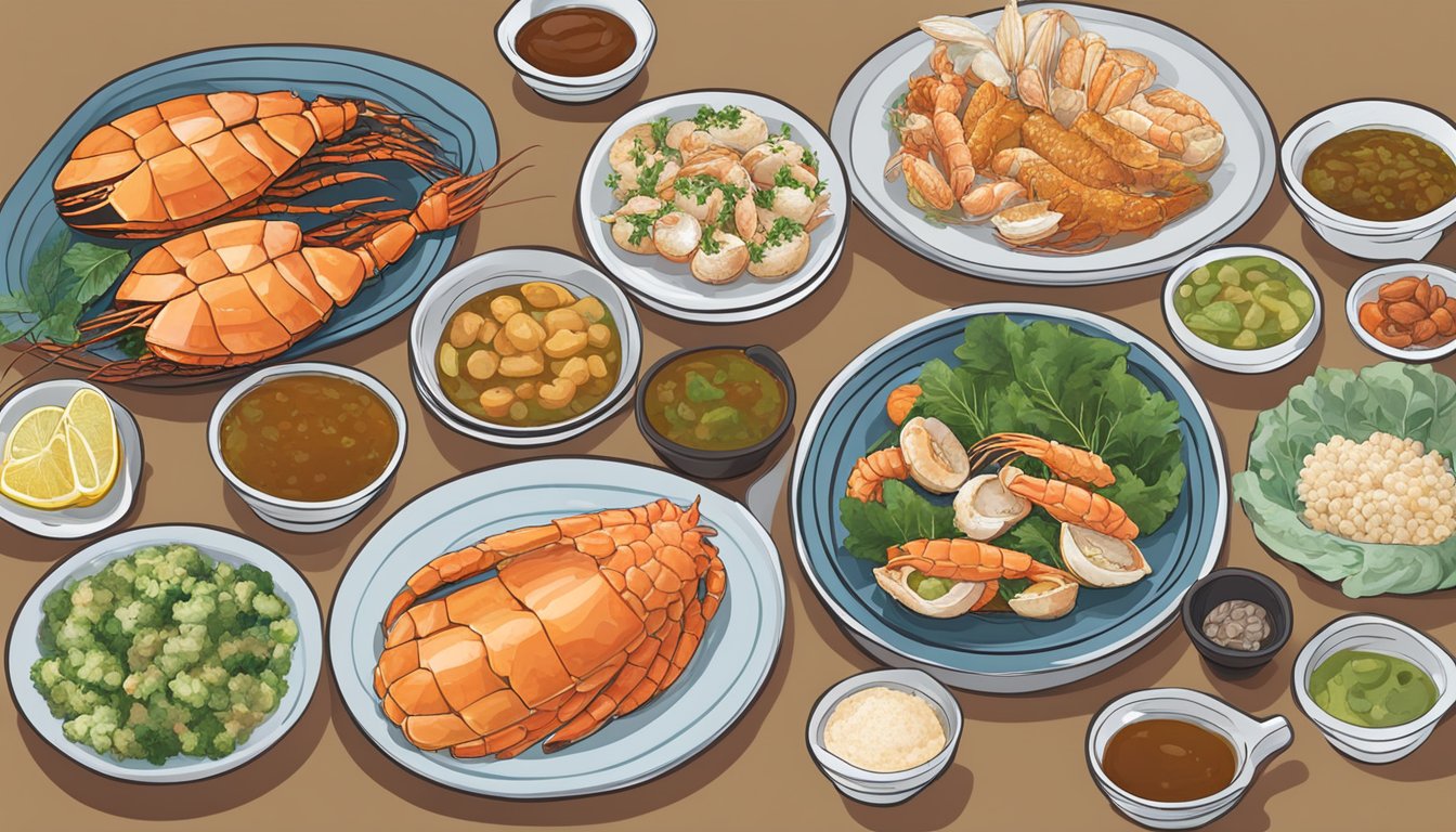 A diabetic-friendly meal with slipper lobster and various seafood alternatives laid out on a table for comparison