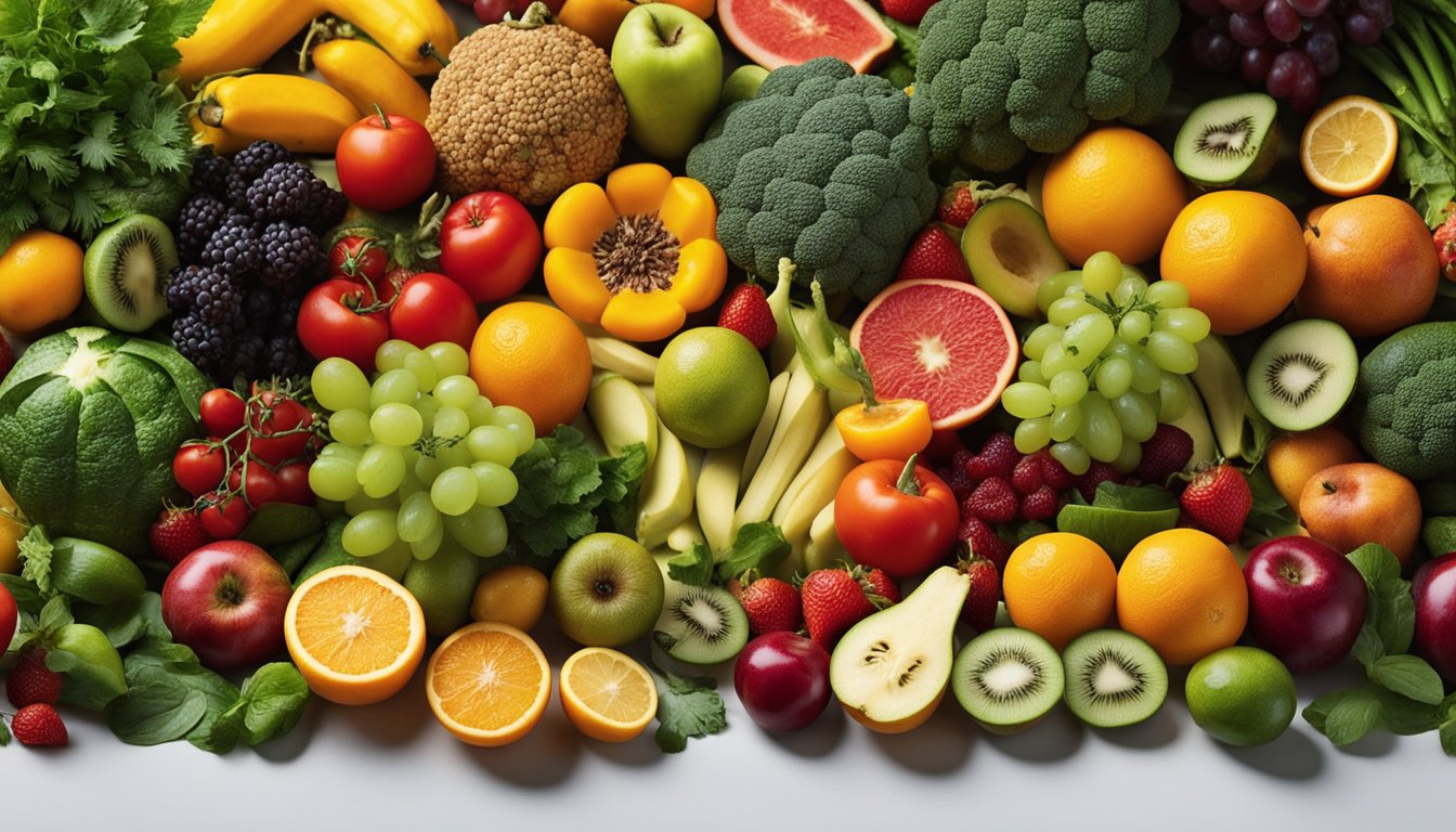 A colorful array of fresh fruits, vegetables, grains, and herbs arranged in a balanced and harmonious composition, symbolizing the interconnectedness of nutrition and holistic living