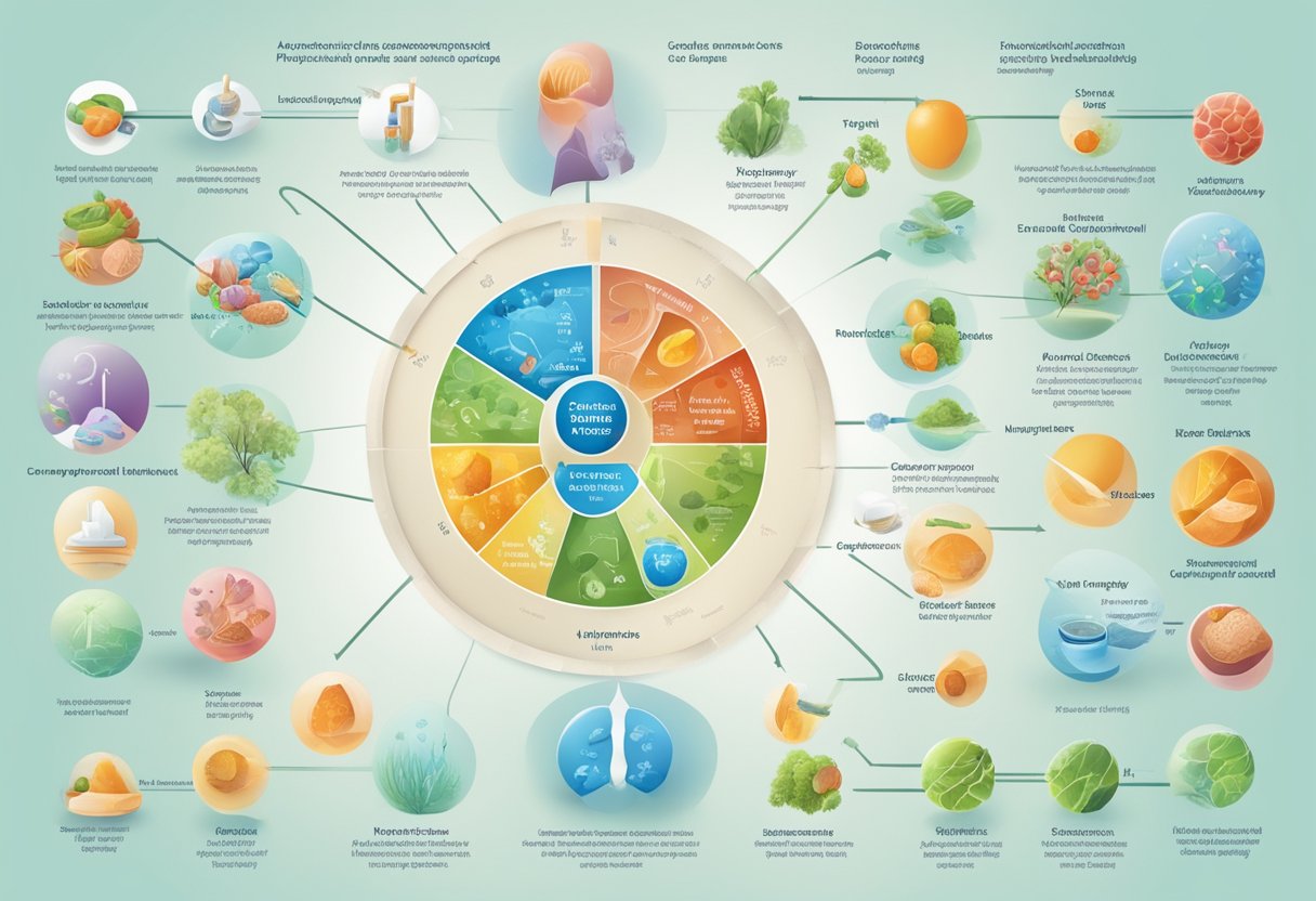 Une illustration colorée de divers facteurs contribuant au diabète de type 1, tels que la prédisposition génétique, la réponse auto-immune et les déclencheurs environnementaux.