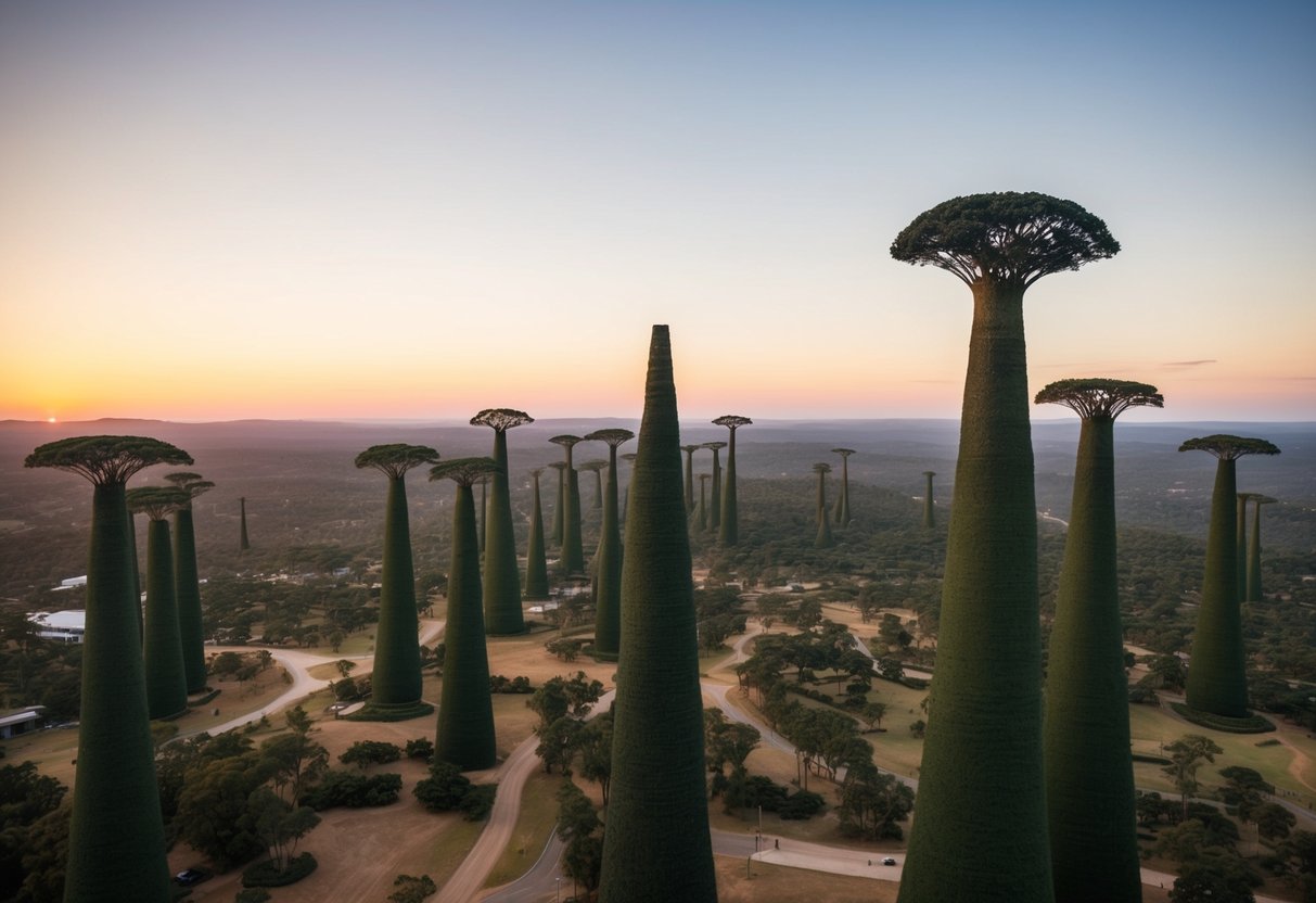 A vast landscape of towering artificial trees, stretching across the Australian terrain