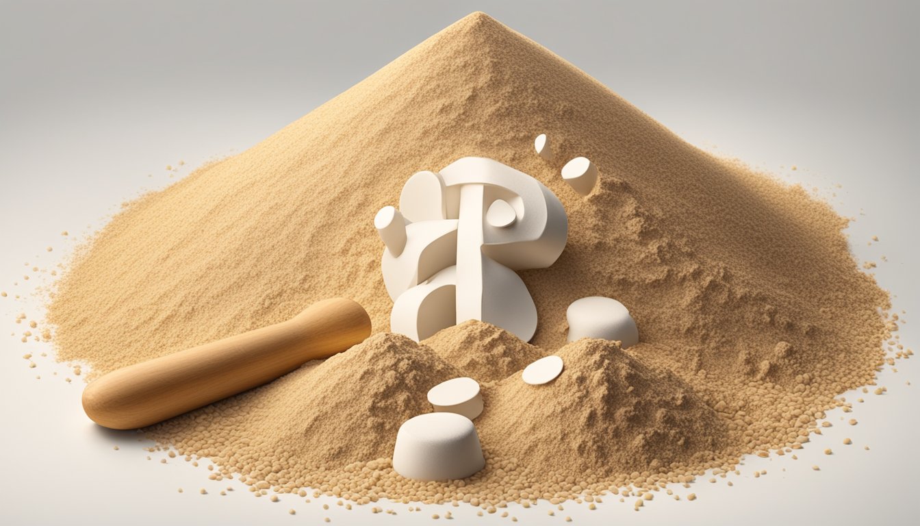 A pile of spelt flour sits next to various other flours, with a question mark hovering over them