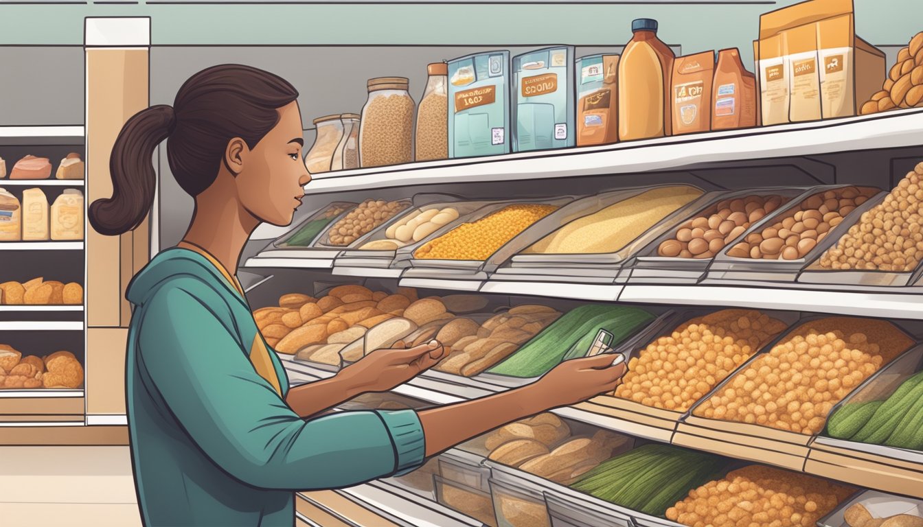 A diabetic person choosing between spelt and other food items at a grocery store