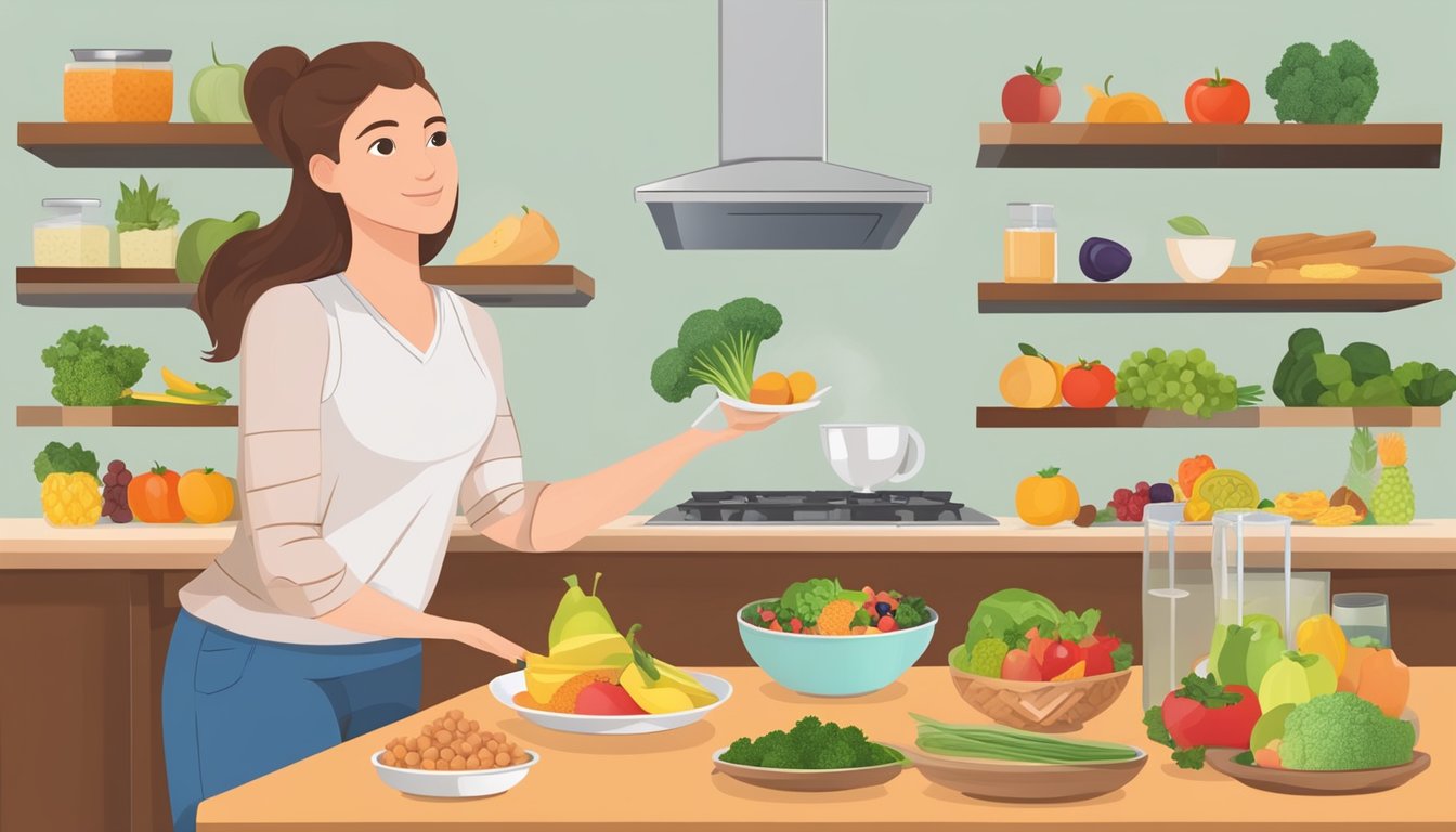 A person with diabetes prepares a balanced meal with a variety of fruits, vegetables, lean proteins, and whole grains, while considering the use of thaumatin as a natural sweetener