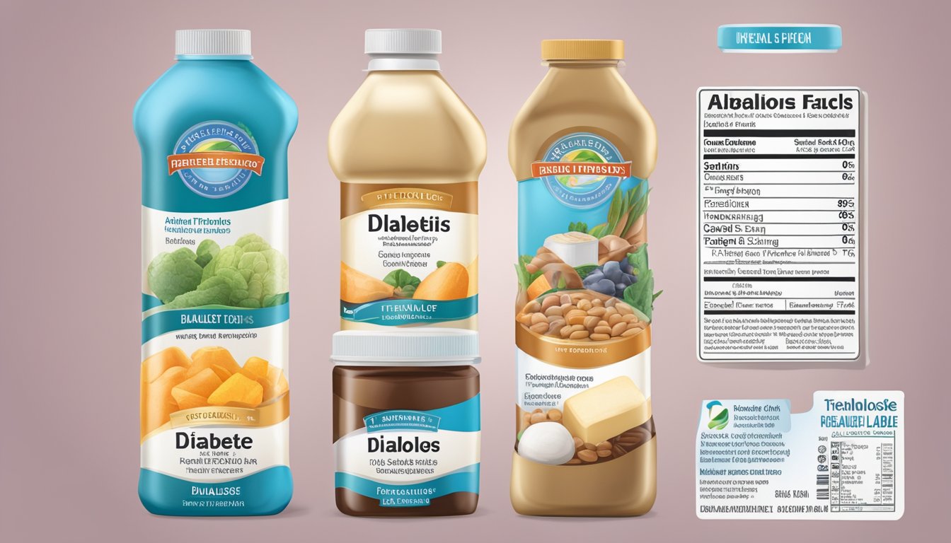 A diabetic-friendly food label with a prominent "Trehalose" ingredient listed, alongside various trehalose-containing products