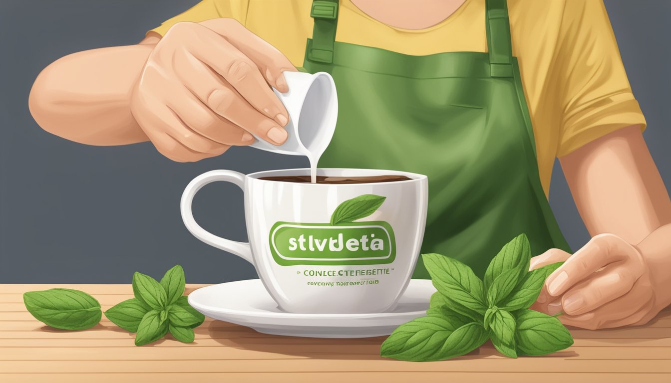 A diabetic person pouring stevia glycerite into their morning coffee