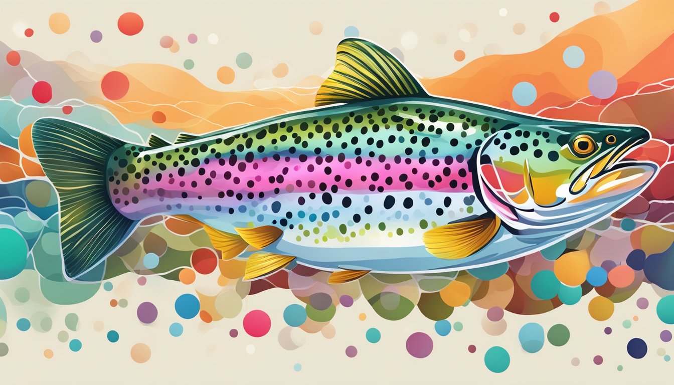 A trout swimming among colorful blood sugar level charts