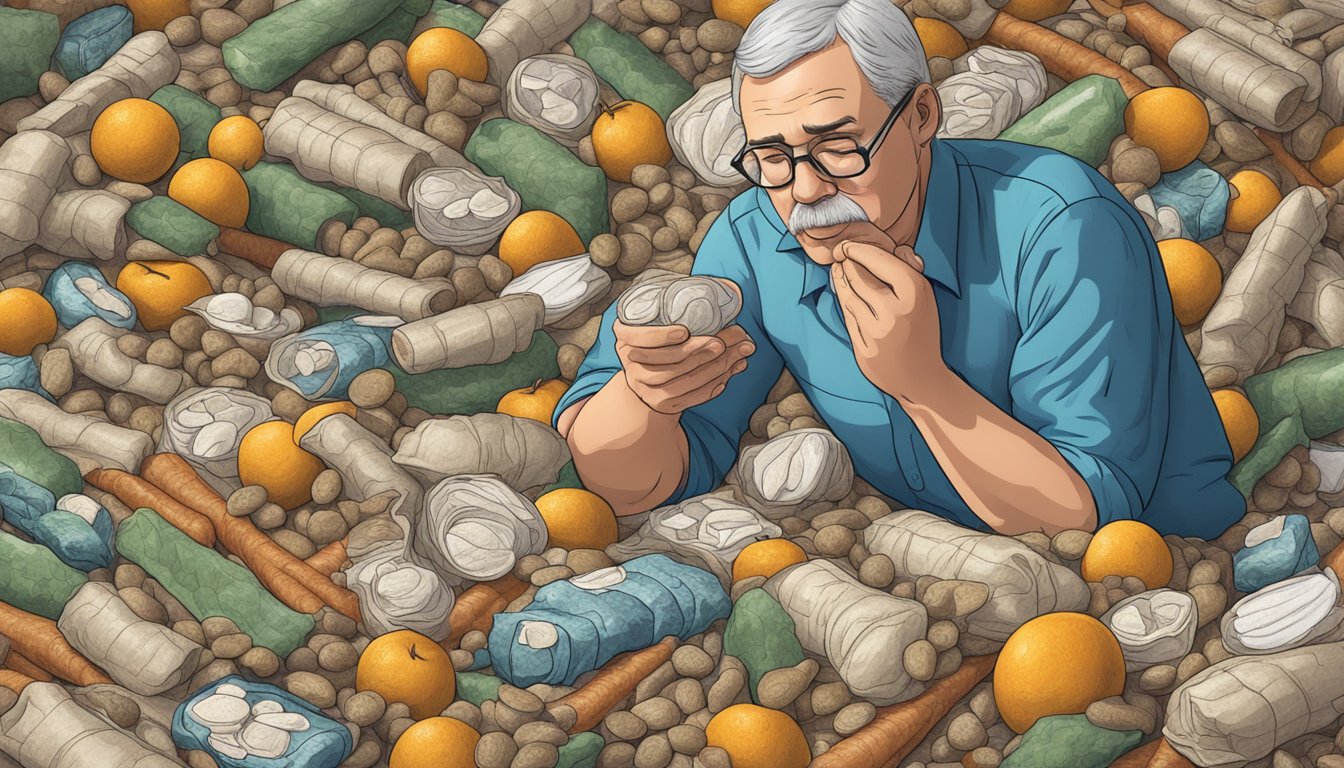 A diabetic cautiously examines a pile of vetches, pondering potential health benefits and risks