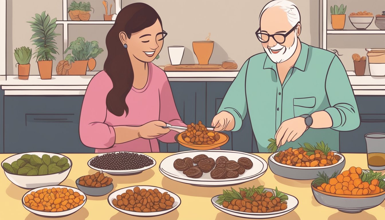 A person with diabetes happily adding tamarind to a colorful plate of diabetes-friendly foods, with a nutritionist explaining its health benefits and risks