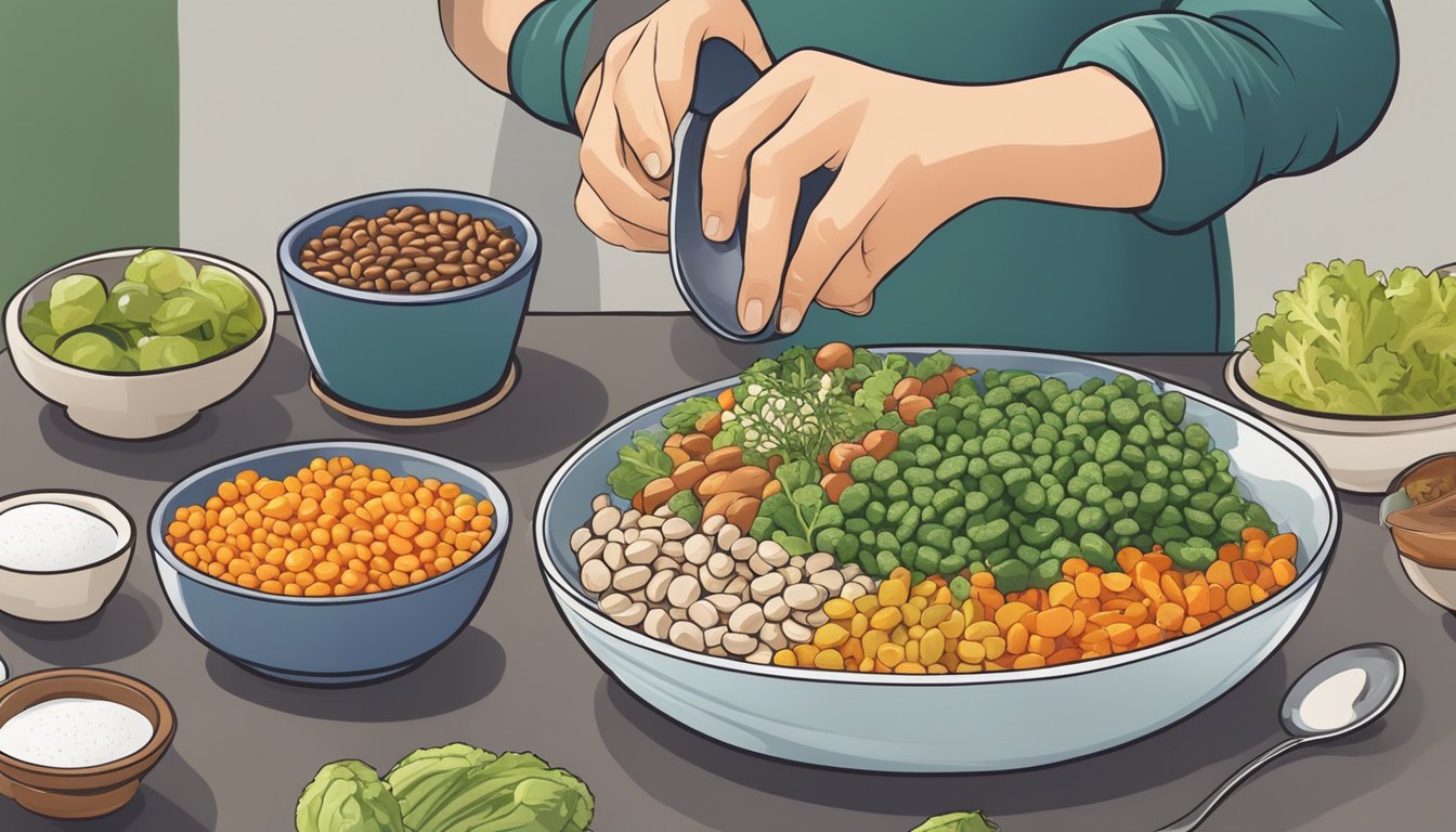 A person with diabetes enjoying a bowl of cooked tepary beans with a variety of colorful vegetables on the side