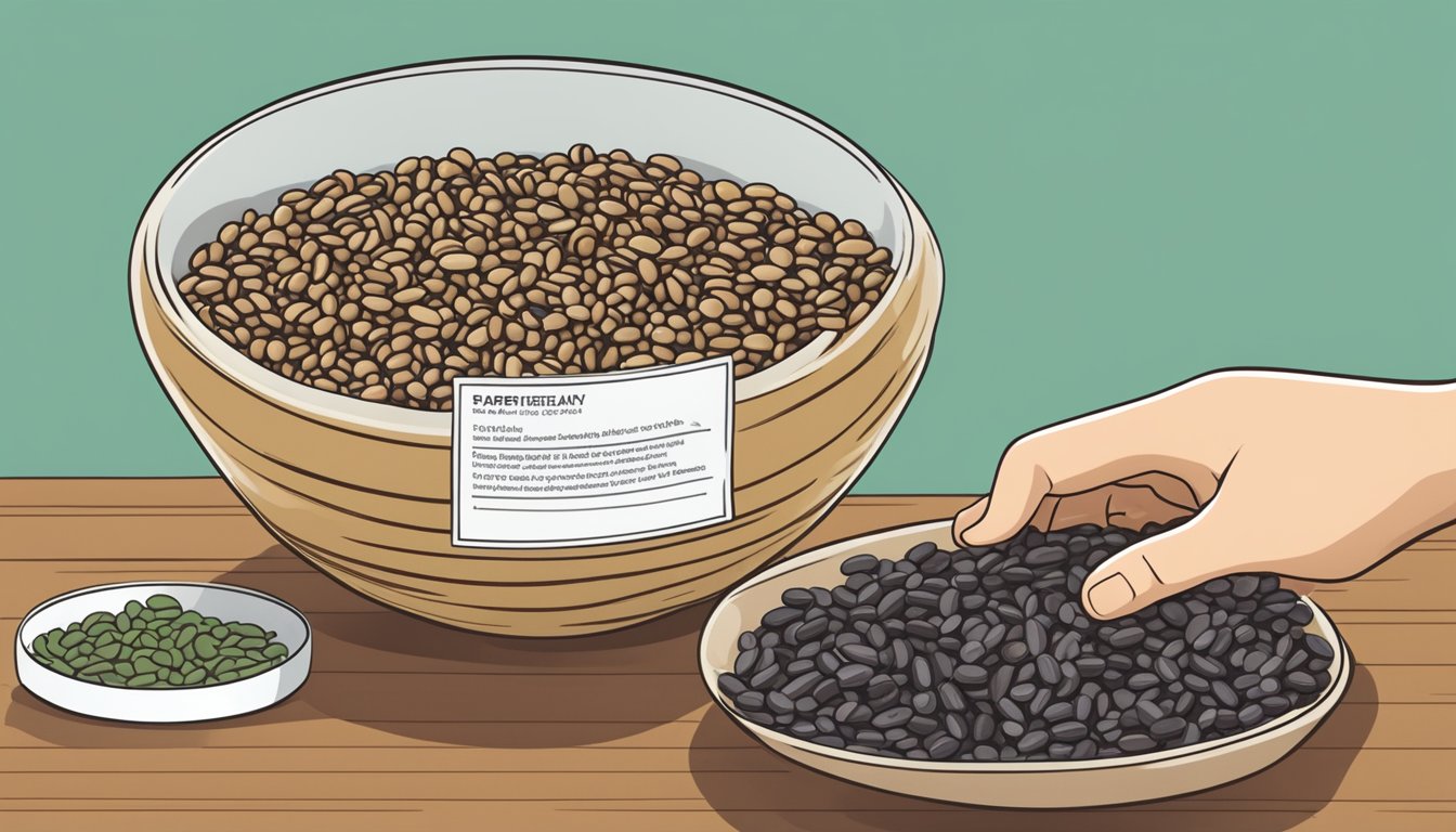 A hand holding a bowl of various tepary beans, with a diabetic-friendly label and a variety of beans in the background