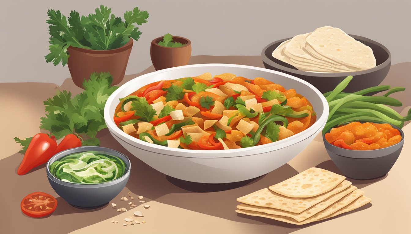 A bowl of spicy tirokafteri surrounded by sliced vegetables and pita bread