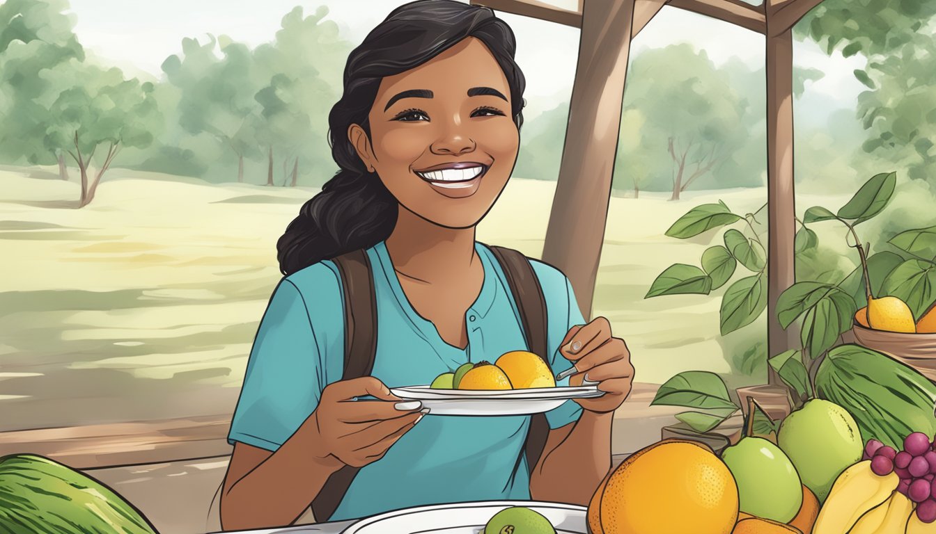 A diabetic person enjoying a plate of wampee fruit, with a smile on their face