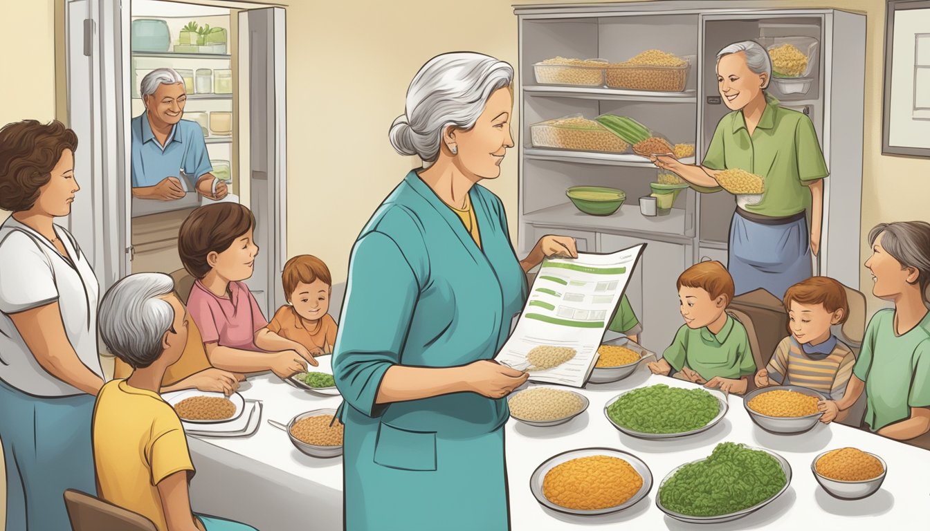 A dietician presenting a chart of triticale's nutritional values to a group of diabetic patients